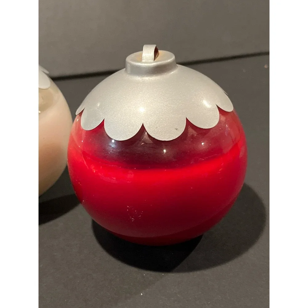 Candle-lite Christmas Ornament Jar Candles -2- Cinnamon & Mint 9.5oz Red White